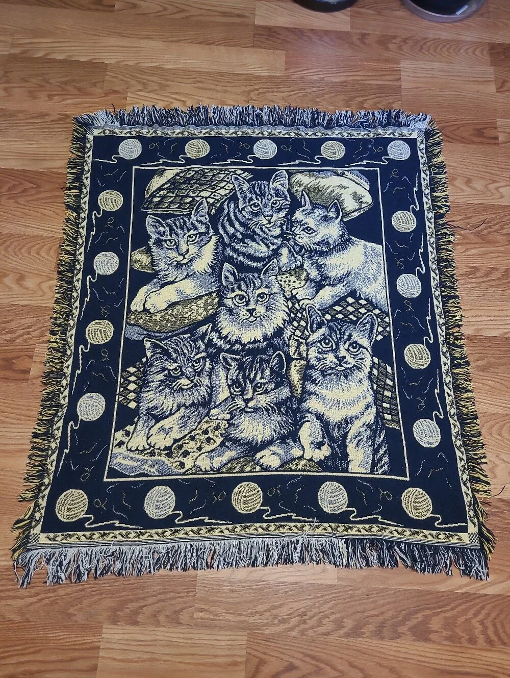 Cat Pattern Accent Throw Pillow Cover - Navy and Cream